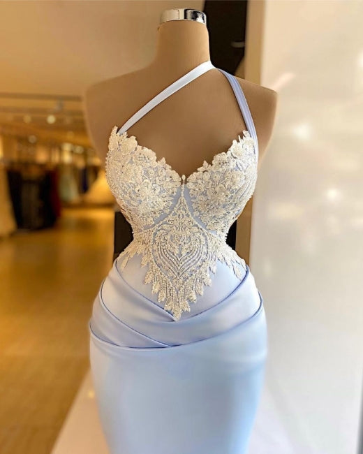 Gorgeous Halter Mermaid Prom Dress Long With Lace Appliques-Ballbella