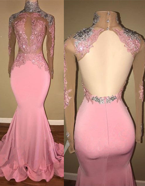 Shop the latest Gorgeous High-Neck Backless Pink Prom Party GownsMermaid With Lace Appliques today at Ballbella, free shipping & free customizing, 1000+ styles to choose from, shop now.