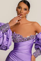Gorgeous Lilac Detachable Sleeves Prom Dress Mermaid Sweetheart With Sequins-Ballbella