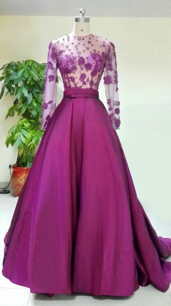 Gorgeous Long Sleeves Evening Dress Appliques Beadings. Free shipping,  high quality,  fast delivery,  made to order dress. Discount price. Affordable price. Shop Ballbella Official.