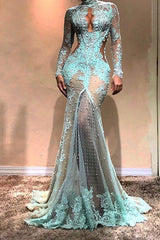 Looking for Long Sleeves prom dresses in lace mermaid style,  and hottest hand work? Ballbella has all covered on this Gorgeous Long Sleeves Mermaid Evening Dress Lace Formal Dress.