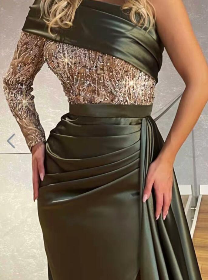 Gorgeous Long Sleeves Mermaid Prom Dress Beadings With Split-Ballbella