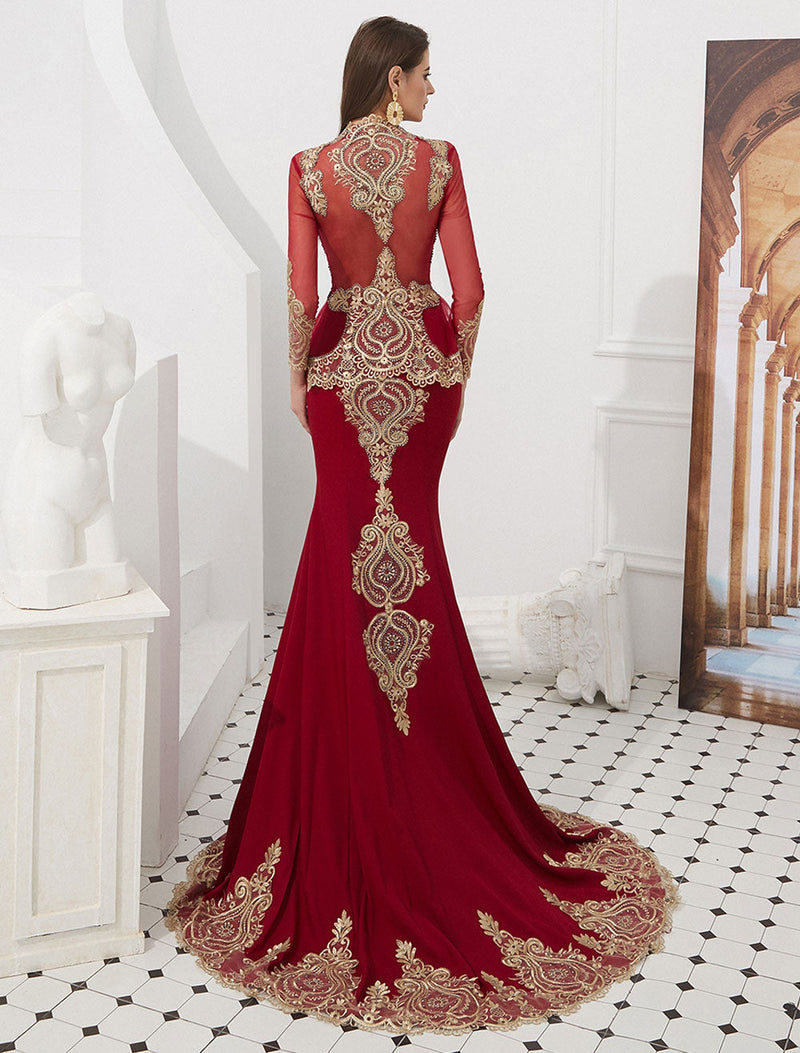 Gorgeous Luxury Evening Dresses Embroidered Beaded Queen Anneneck Long Sleeve Formal Gowns With Cloak-Ballbella