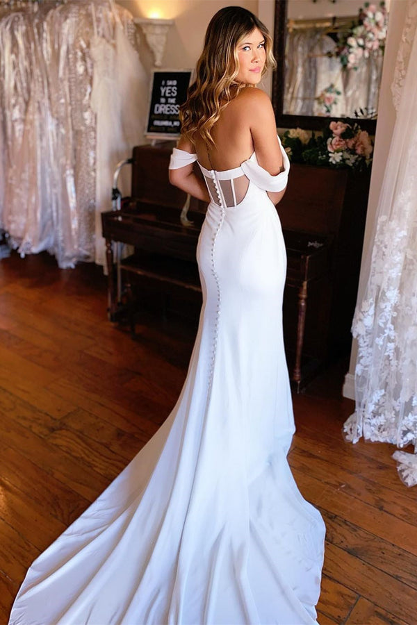Gorgeous Mermaid Backless Wedding Dresses Off-the-shoulder-Ballbella