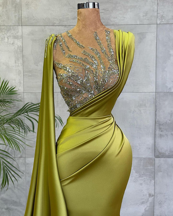 Gorgeous Mermaid Beadings Prom Dress Long With Ruffles-Ballbella