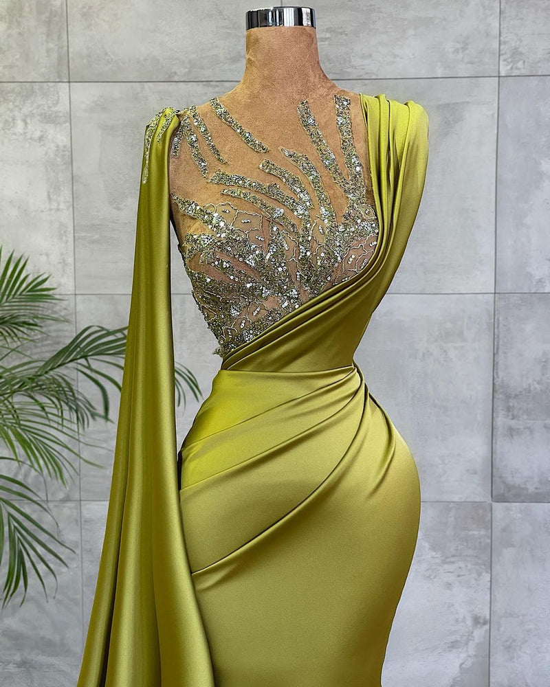 Gorgeous Mermaid Beadings Prom Dress Long With Ruffles-Ballbella