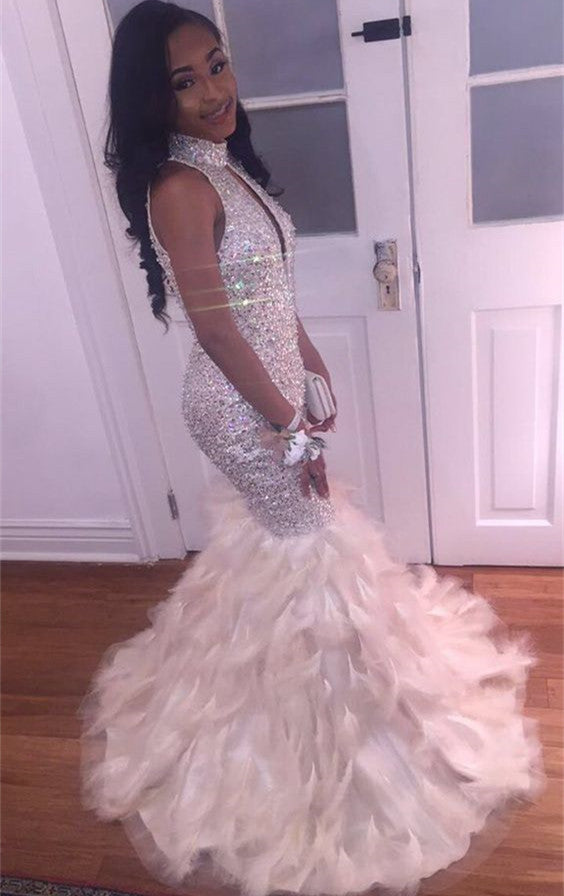 Affordable Crystals Prom Party Gowns at Ballbella. All Gorgeous Mermaid High Neck Prom Party Gowns| Crystals Prom Party Gowns are professionally made,  just come and pick the perfect ones for your prom..