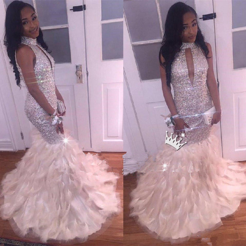 Affordable Crystals Prom Party Gowns at Ballbella. All Gorgeous Mermaid High Neck Prom Party Gowns| Crystals Prom Party Gowns are professionally made,  just come and pick the perfect ones for your prom..