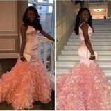 Ballbella offers Gorgeous Mermaid Ruffles Sleeveless Pink V-neck Prom Party Gowns at a cheap price from Stretch Satin to Mermaid hem.. Gorgeous yet affordable Long Sleevess Real Model Series.