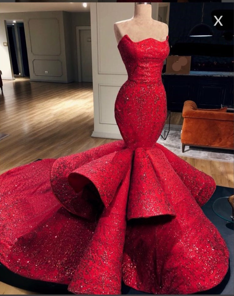 Shop Ballbella with Gorgeous Mermaid Strapless Beadings Prom Party Gowns with Chapel Train. Free shipping,  high quality,  fast delivery,  made to order dress. Discount price. Affordable price.