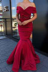 Ballbella offers Gorgeous Off-the-shoulder Burgundy Jewel Mermaid Prom Party Gowns at a cheap price from Stretch Satin to Mermaid Floor-length hem. Gorgeous yet affordable  Prom Dresses.