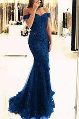 Gorgeous Off-the-shoulder Lace Appliques Red Mermaid Evening Dress-Ballbella