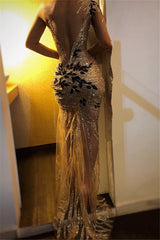 Gorgeous One Shoulder V-Neck Sheath Backless Floor-Length Prom Dresses-Ballbella