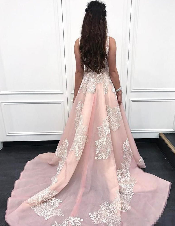Still not know where to get your event dresses online? Ballbella offer you new arrival Gorgeous Pink Applique Straps Prom Dresses Ruffle Sleeveless Chic Evening Dresses at factory price,  fast delivery worldwide.