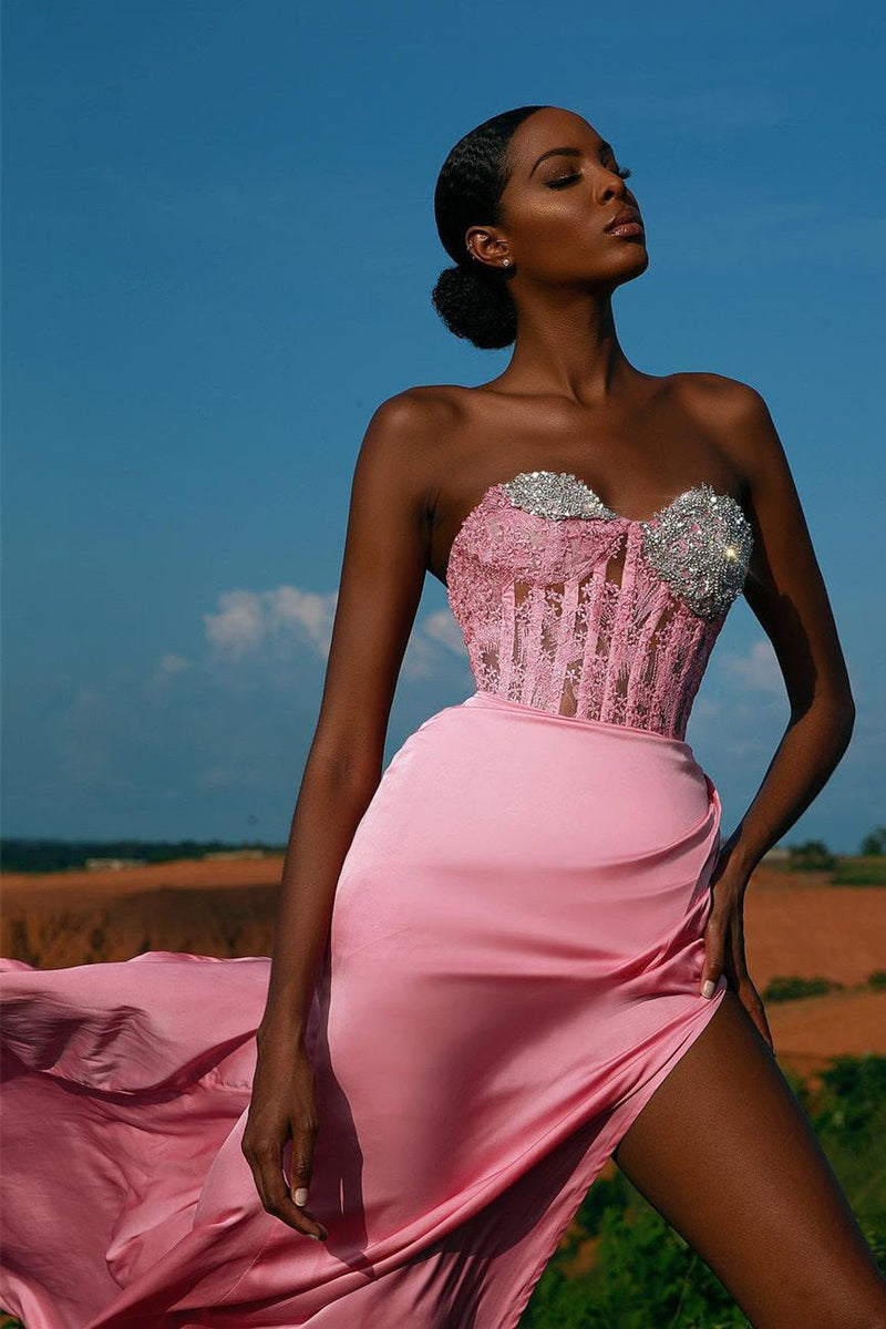Gorgeous Pink Beaded Sweetheart High Split Mermaid Prom Dress Gorgeous Pink Beaded Sweetheart High Split Mermaid Prom Dress