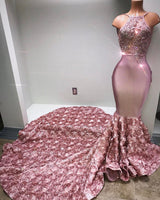 Buy high quality discount Elegant dresses from  Ballbella. Gorgeous Pink Flowers Mermaid Halter Sleeveless Evening Gown. Shipping worldwide,  custom made all sizes & colors. SHOP NOW.