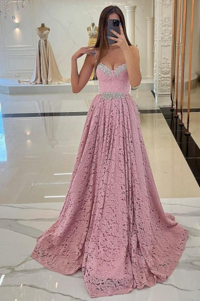 Gorgeous Pink Spaghetti-Straps Prom Dress Lace Holiday Dress Long Gorgeous Pink Spaghetti-Straps Prom Dress Lace Holiday Dress Long