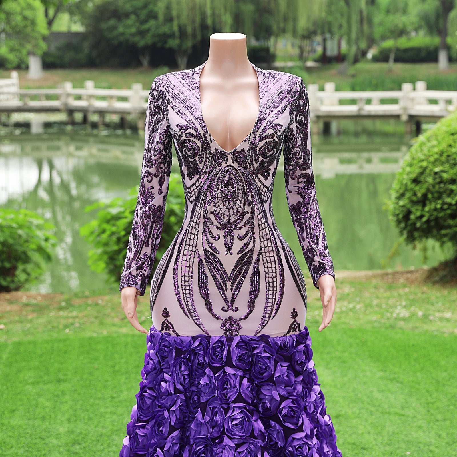 open lace back dress Gorgeous Lavender Beaded Prom Dress with Cape Sleeve and High Neck 22246 Lavender / US8
