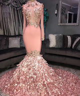 This beautiful Gorgeous Round Neck Flower Long Sleevess Sequins Mermaid Prom Dresses will make your guests say wow. The Jewel bodice is thoughtfully lined,  and the skirt with Flower(s), Sequined to provide the airy,  flatter look.