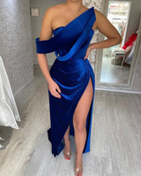 Gorgeous Royal Blue Strapless Prom Dress Velvet Long Split-Ballbella