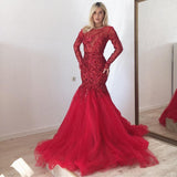 Wanna Evening Dresses in Tulle,  Mermaid style,  and delicate Sequined work? Ballbella has all covered on this elegant Gorgeous Scarlet Long Sleevess Mermaid Prom Dresses Sparkle Sequins Fit and Flare Formal Dresses yet cheap price.