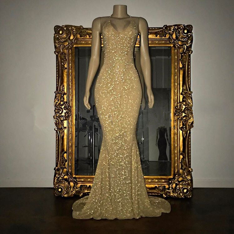 Ballbella offers Gorgeous Sequined Mermaid Spaghetti-strap Long Sleevesless Prom Party Gowns at a cheap price unique colors,  to Mermaid Floor-length hem. Gorgeous yet affordable Sleeveless styles.