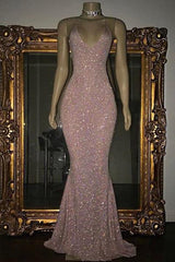 Gorgeous Sequined Mermaid Spaghetti-strap Long Sleevesless Prom Party Gowns-Ballbella