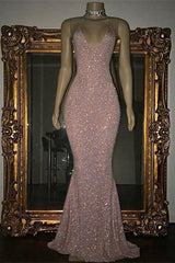 Gorgeous Sequined Mermaid Spaghetti-strap Long Sleevesless Prom Party Gowns-Ballbella