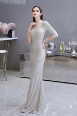 Gorgeous Silver Long Sleevess Long Prom Party Gowns-Ballbella