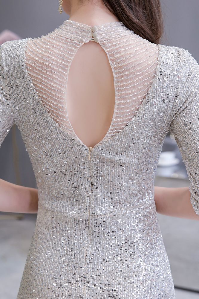 Gorgeous Silver Long Sleevess Long Prom Party Gowns-Ballbella