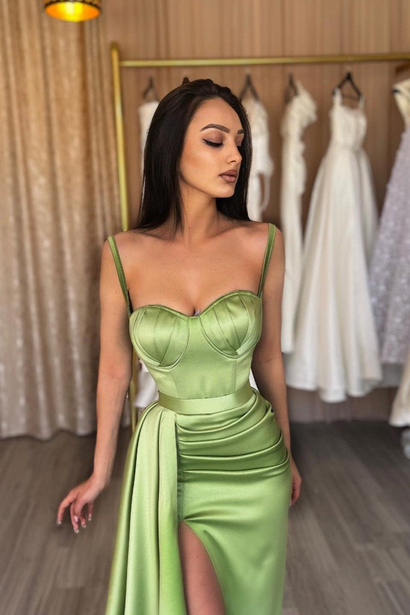 Gorgeous Spaghetti-Straps Sage Green Prom Dress Mermaid Split Long Gorgeous Spaghetti-Straps Sage Green Prom Dress Mermaid Split Long