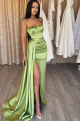 Gorgeous Spaghetti-Straps Sage Green Prom Dress Mermaid Split Long-Ballbella
