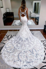 Gorgeous spaghettistraps sleeveless mermaid lace Wedding Dresses-Ballbella