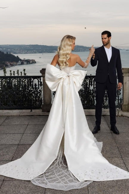 Gorgeous Strapless Sweetheart Mermaid Wedding Dresses with Chapel Train-Ballbella