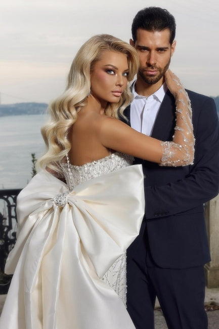 Gorgeous Strapless Sweetheart Mermaid Wedding Dresses with Chapel Train-Ballbella