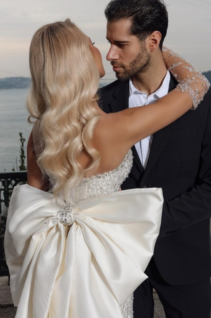 Gorgeous Strapless Sweetheart Mermaid Wedding Dresses with Chapel Train-Ballbella