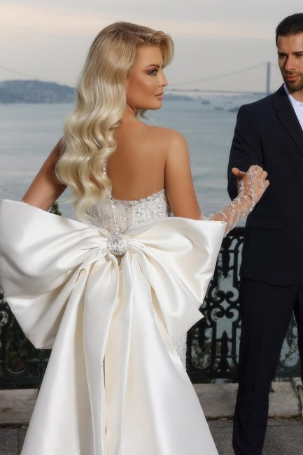 Gorgeous Strapless Sweetheart Mermaid Wedding Dresses with Chapel Train-Ballbella