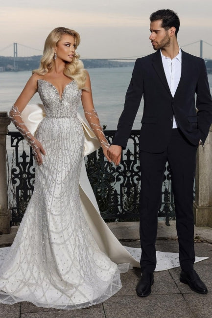 Gorgeous Strapless Sweetheart Mermaid Wedding Dresses with Chapel Train-Ballbella