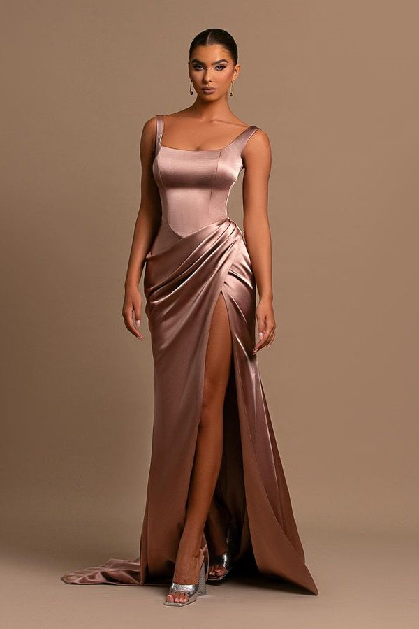 Gorgeous Straps Sleeveless Mermaid Prom Dress Long Split Online-Ballbella