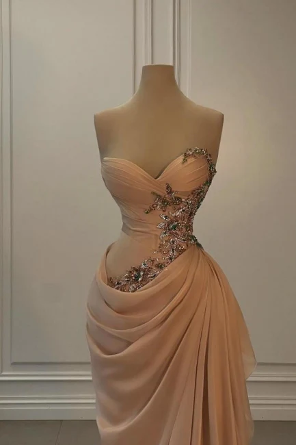 Gorgeous Sweetheart Beaded Pleated Floor length Prom Dresses-Ballbella