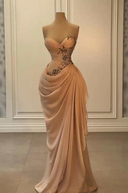 Gorgeous Sweetheart Beaded Pleated Floor length Prom Dresses-Ballbella