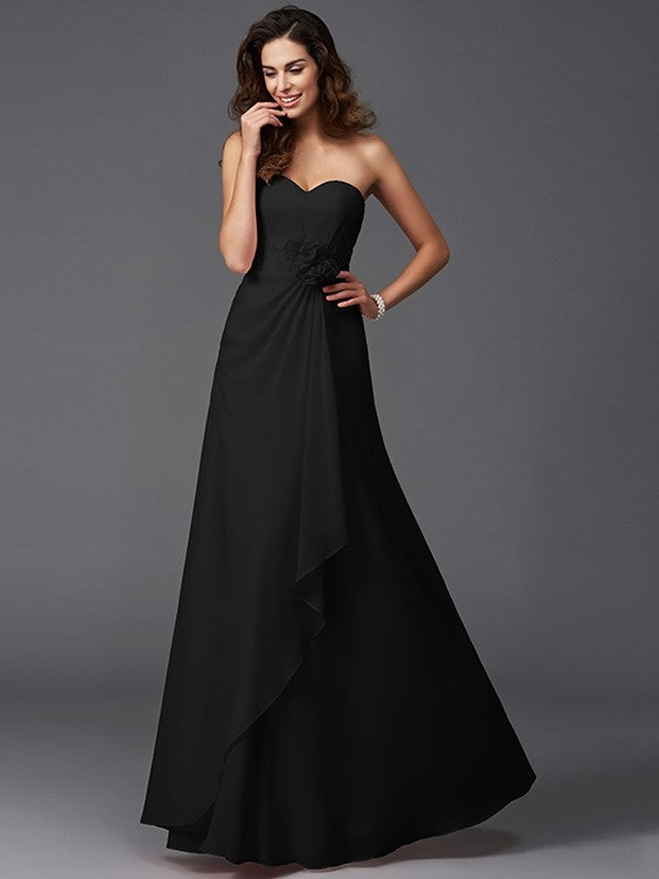 Gorgeous Sweetheart Hand-Made Flower Sleeveless Long Chiffon Bridesmaid Dresses-Ballbella
