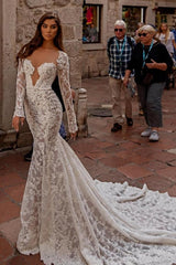 Gorgeous sweetheart longsleeves mermaid lace Wedding Dresses-Ballbella
