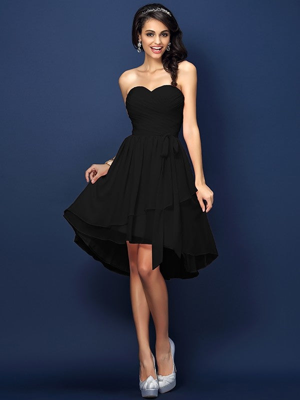 Gorgeous Sweetheart Pleats Bowknot Sleeveless Short Chiffon Bridesmaid Dresses-Ballbella