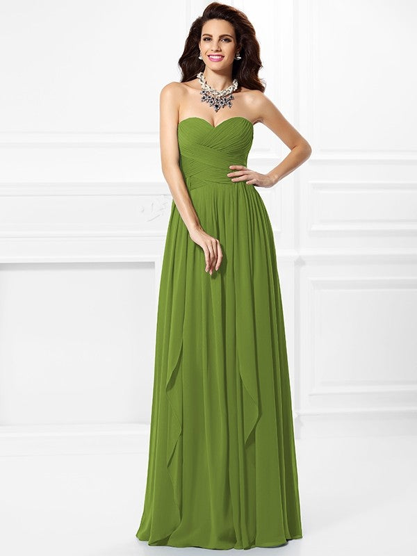 Gorgeous Sweetheart Pleats Ruffles Sleeveless Long Chiffon Bridesmaid Dresses-Ballbella