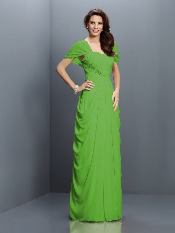 Gorgeous Sweetheart Pleats Short Sleeves Long Chiffon Bridesmaid Dresses-Ballbella