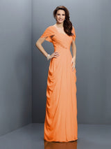 Gorgeous Sweetheart Pleats Short Sleeves Long Chiffon Bridesmaid Dresses-Ballbella