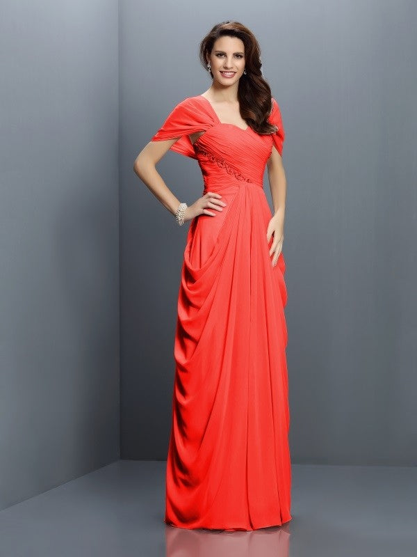Gorgeous Sweetheart Pleats Short Sleeves Long Chiffon Bridesmaid Dresses-Ballbella