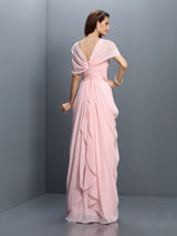 Gorgeous Sweetheart Pleats Short Sleeves Long Chiffon Bridesmaid Dresses-Ballbella