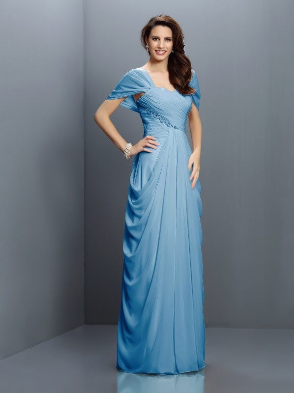 Gorgeous Sweetheart Pleats Short Sleeves Long Chiffon Bridesmaid Dresses-Ballbella